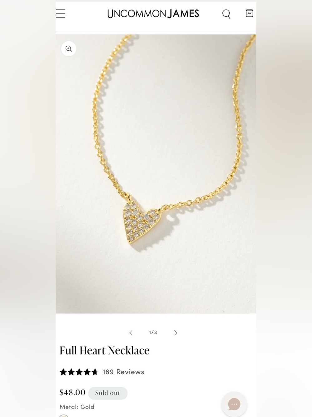 💥Uncommon James Gold Pavé Heart Necklace